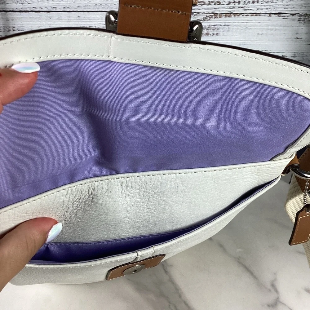 Coach Soho Buckle Flap White and Tan Crossbody Small‎ Fall Bag